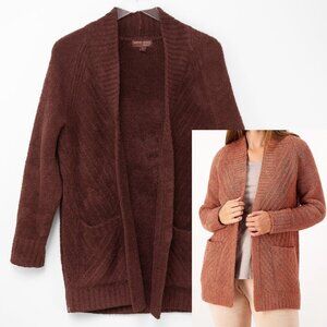 Barefoot Dreams CozyChic Directional Ribbed Cardigan Rust Wine Size Small